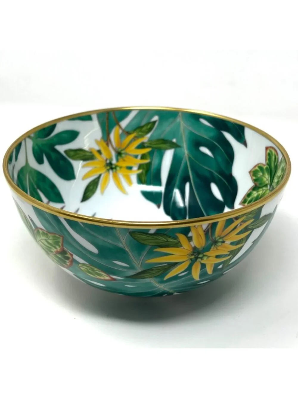 Hermes Foliage White and Green Large Passifolia Bowl BNIB